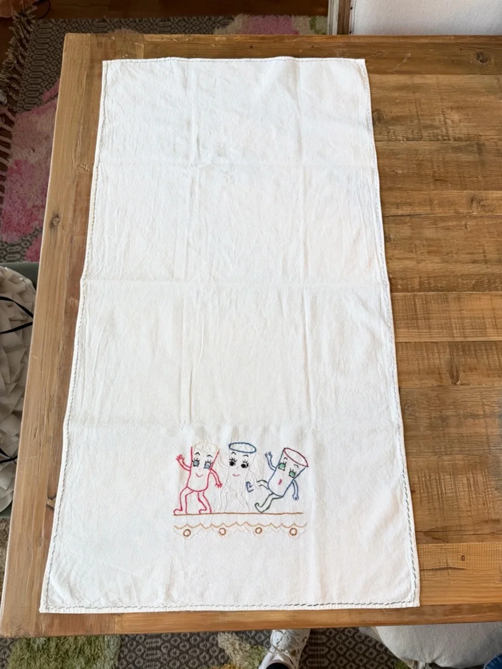 2 Vintage Embroidered Kitschy Dish Towels. Humpty Dumpty | Hand Stitched | 35x19